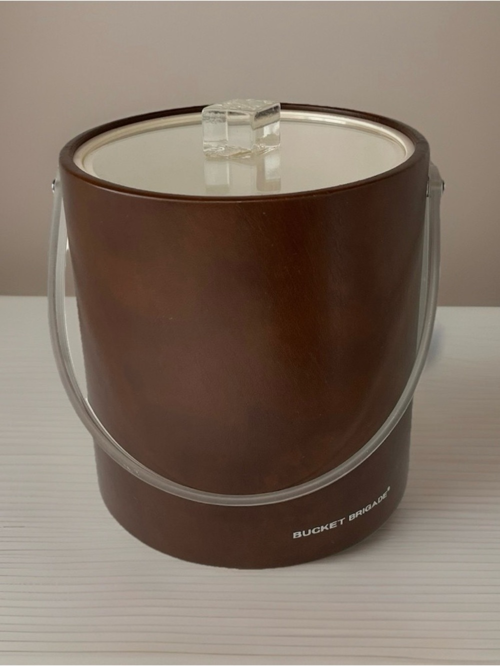 Vintage MCM Morgan Designs Bucket Brigade Brown Faux Leather USA